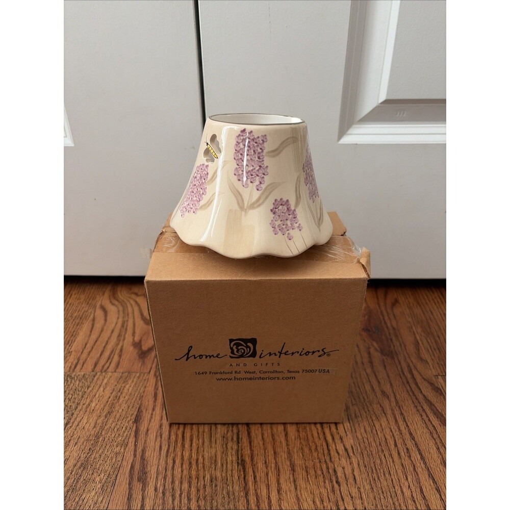 Home Interior Candle Topper Shade Lilacs & Butterflies Vintage New With Box
